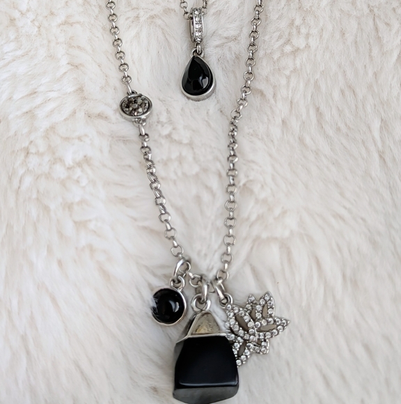 White House Black Market Jewelry - White House Black Market Genuine Black Onyx & Silver Tone 2-Strand Necklace
